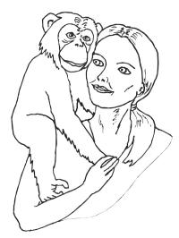 Sjimpanse på skulder til dame