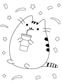 Pusheen drikker milkshake