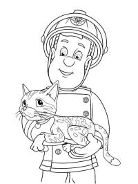 Brannmann Sam med katt