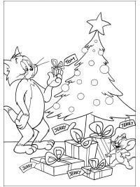 Tom og Jerry ved juletreet