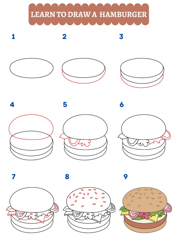 Hvordan tegner du en hamburger