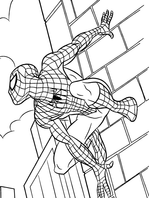Spiderman klatrer på en byggning Fargeleggingsside Spiderman klatrer på en byggning Fargeleggingsside
