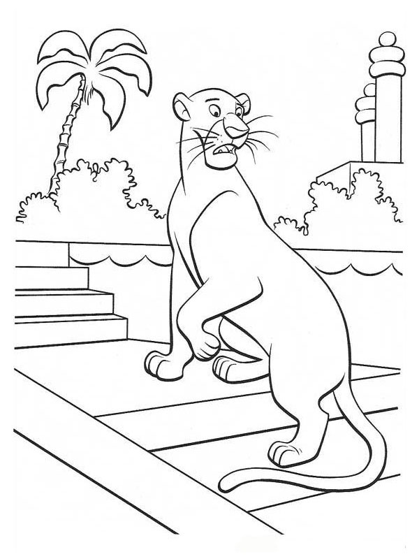 Bagheera ser seg rundt Fargeleggingsside Bagheera ser seg rundt Fargeleggingsside