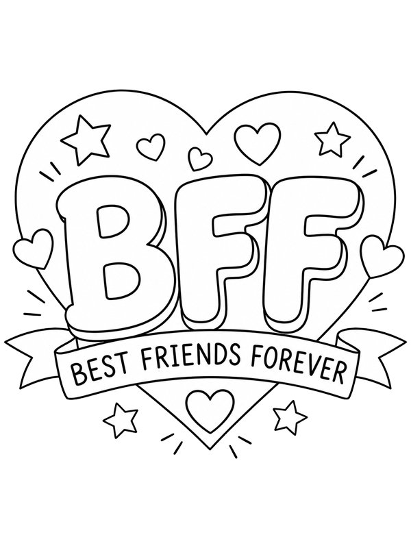 BFF-hjerte Fargeleggingsside BFF-hjerte Fargeleggingsside