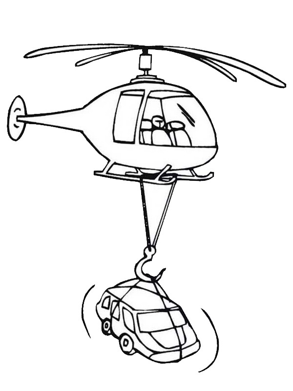 Helikopter løfter bil Fargeleggingsside Helikopter løfter bil Fargeleggingsside