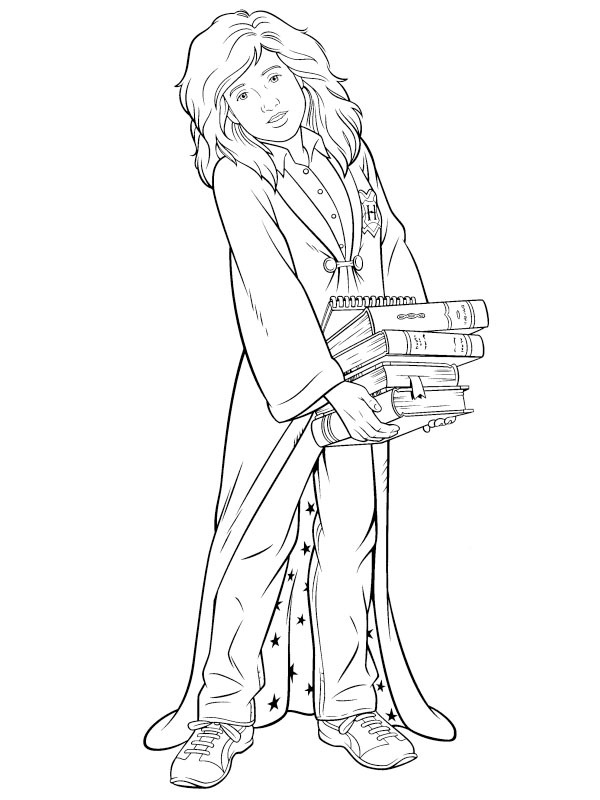 Hermione Granger med bøker Fargeleggingsside Hermione Granger med bøker Fargeleggingsside