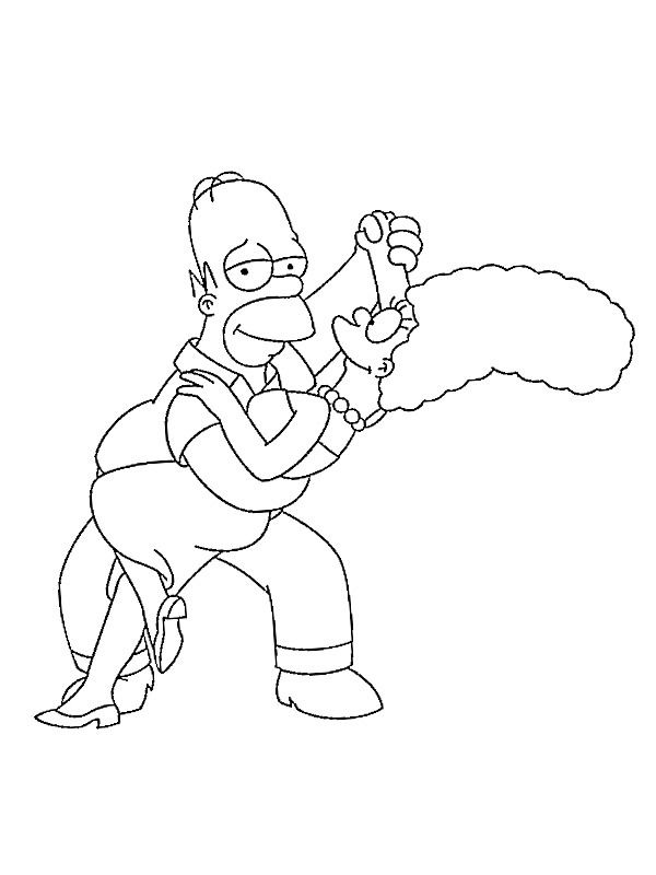 Homer og Marge Simpson danser Fargeleggingsside Homer og Marge Simpson danser Fargeleggingsside