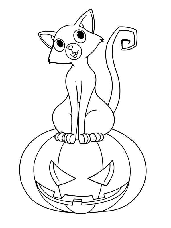 Katt på halloween-gresskar Fargeleggingsside Katt på halloween-gresskar Fargeleggingsside