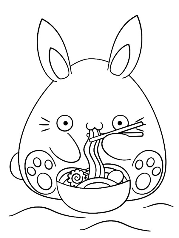 Kawaii kanin spiser nudler Fargeleggingsside Kawaii kanin spiser nudler Fargeleggingsside