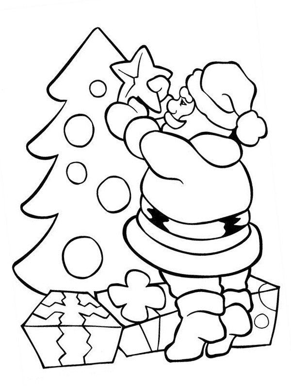 Julenissen pynter juletreet Fargeleggingsside Julenissen pynter juletreet Fargeleggingsside