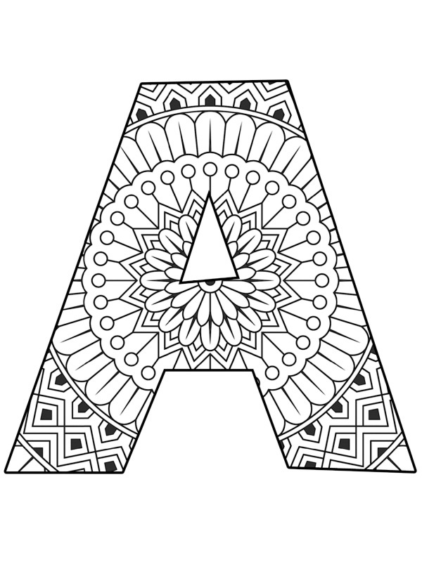 Bokstaven A mandala Fargeleggingsside Bokstaven A mandala Fargeleggingsside