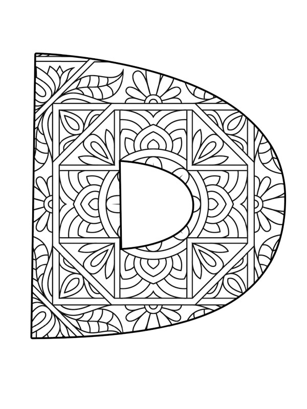 Bokstaven D mandala Fargeleggingsside Bokstaven D mandala Fargeleggingsside