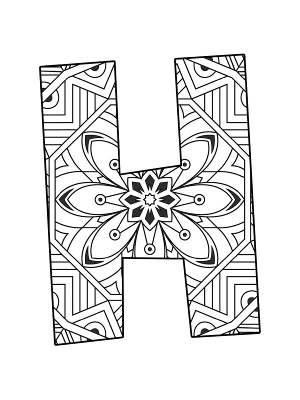 Bokstaven H mandala Fargeleggingsside Bokstaven H mandala Fargeleggingsside