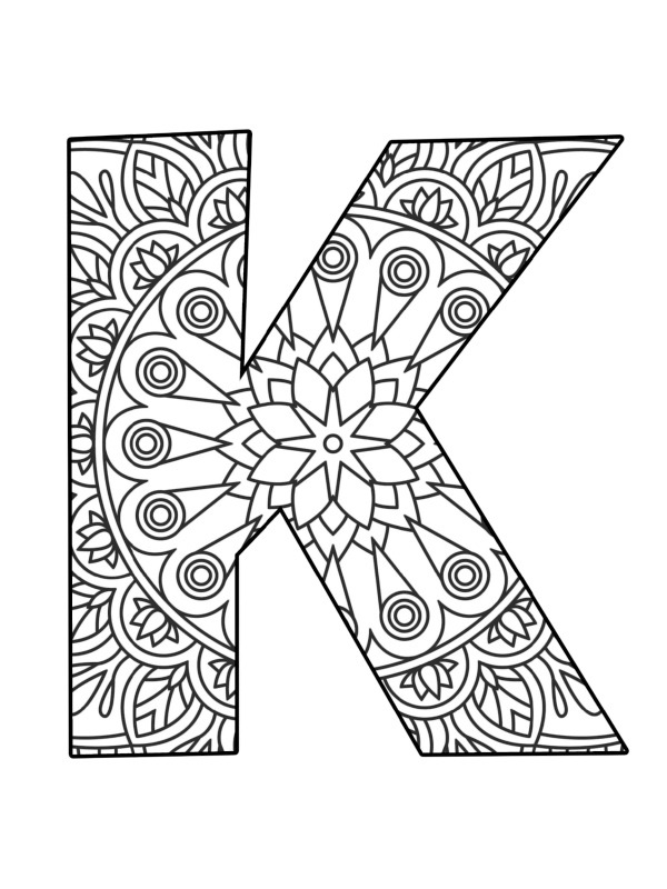 Bokstaven K mandala Fargeleggingsside Bokstaven K mandala Fargeleggingsside