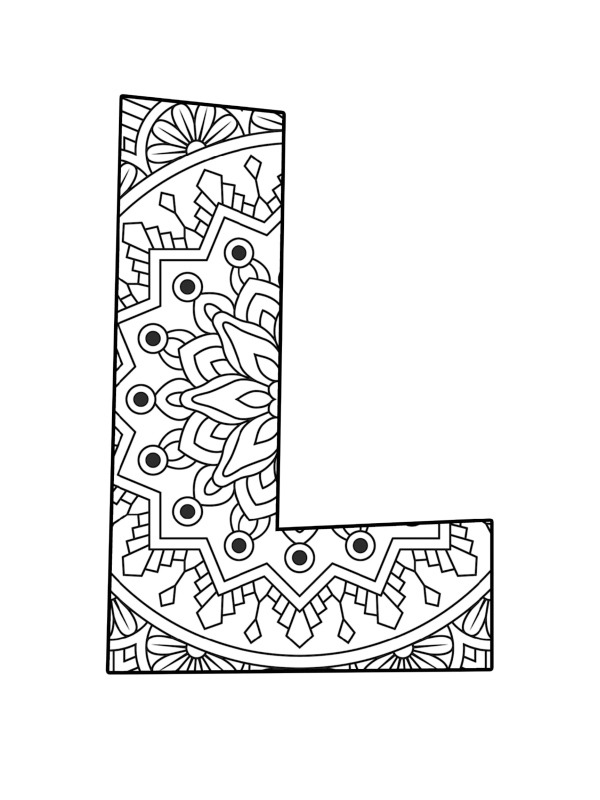 Bokstaven L mandala Fargeleggingsside Bokstaven L mandala Fargeleggingsside