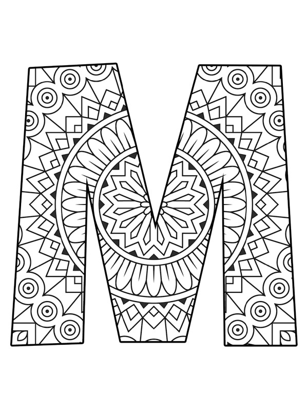 Bokstaven M mandala Fargeleggingsside Bokstaven M mandala Fargeleggingsside