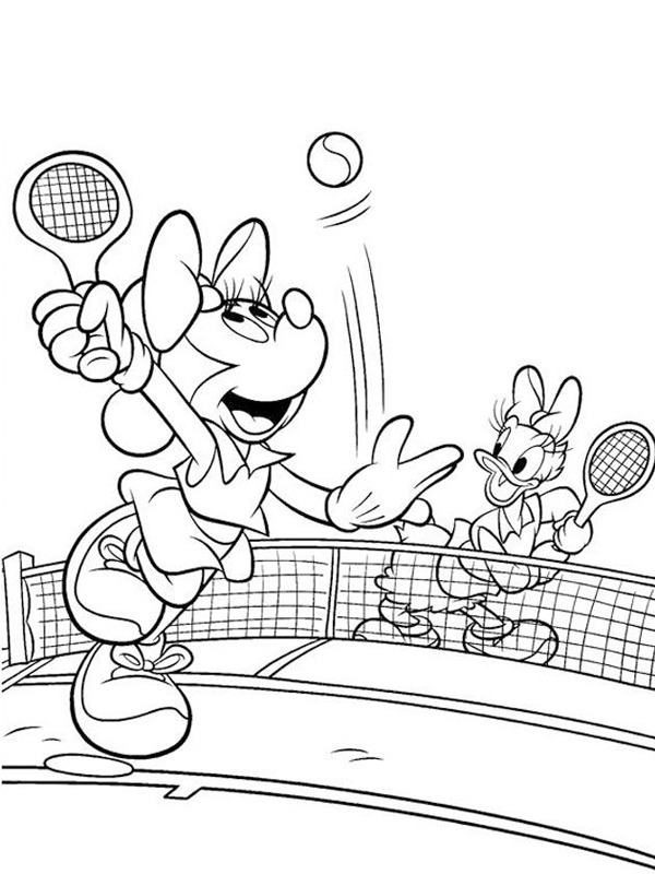 Minni Mus og Dolly spiller tennis Fargeleggingsside Minni Mus og Dolly spiller tennis Fargeleggingsside