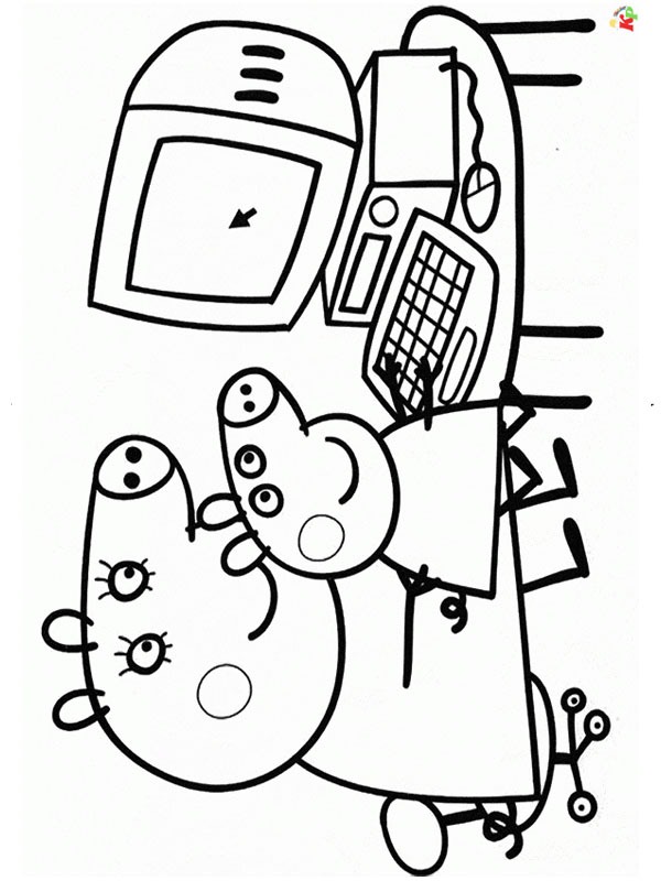 Peppa og mamma Gris ved PC-en Fargeleggingsside Peppa og mamma Gris ved PC-en Fargeleggingsside