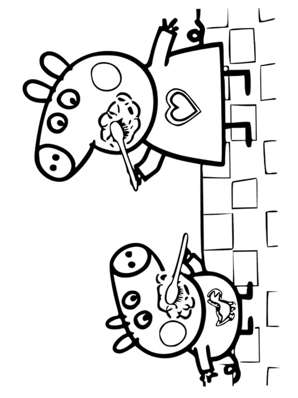 Peppa Gris og Georg pusser tennene Fargeleggingsside Peppa Gris og Georg pusser tennene Fargeleggingsside