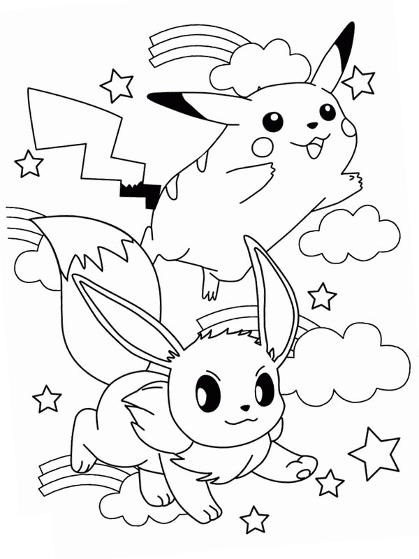 Pikachu og Eevee Fargeleggingsside Pikachu og Eevee Fargeleggingsside