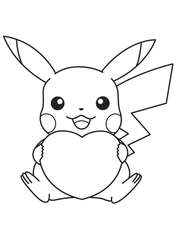 Pikachu holder et hjerte Fargeleggingsside Pikachu holder et hjerte Fargeleggingsside