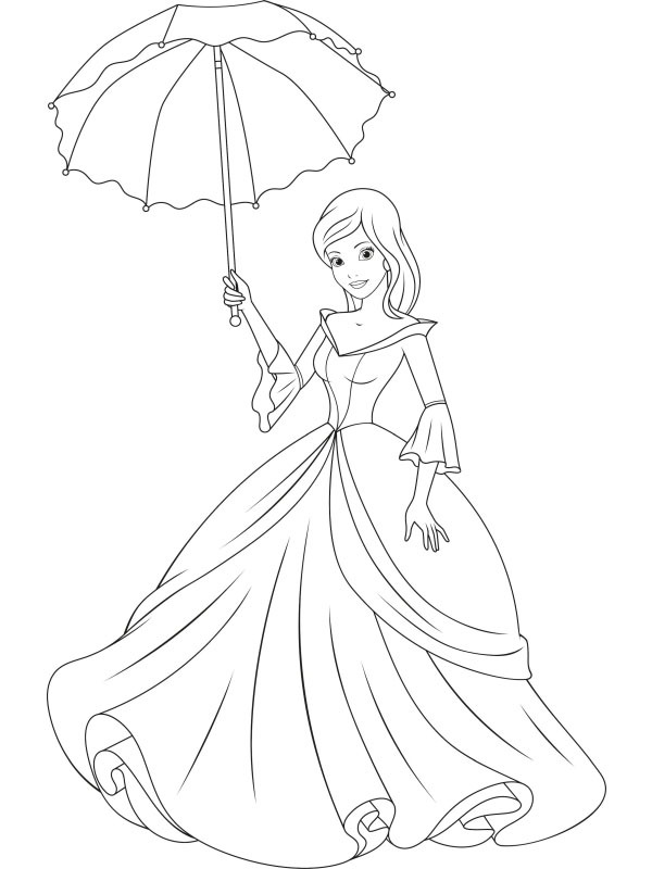 Prinsesse med paraply Fargeleggingsside Prinsesse med paraply Fargeleggingsside