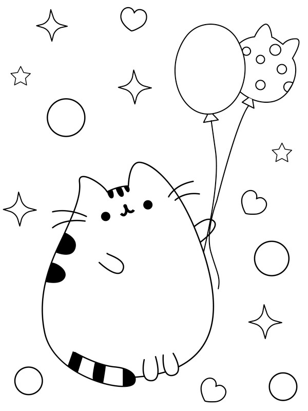 Pusheen med ballonger Fargeleggingsside