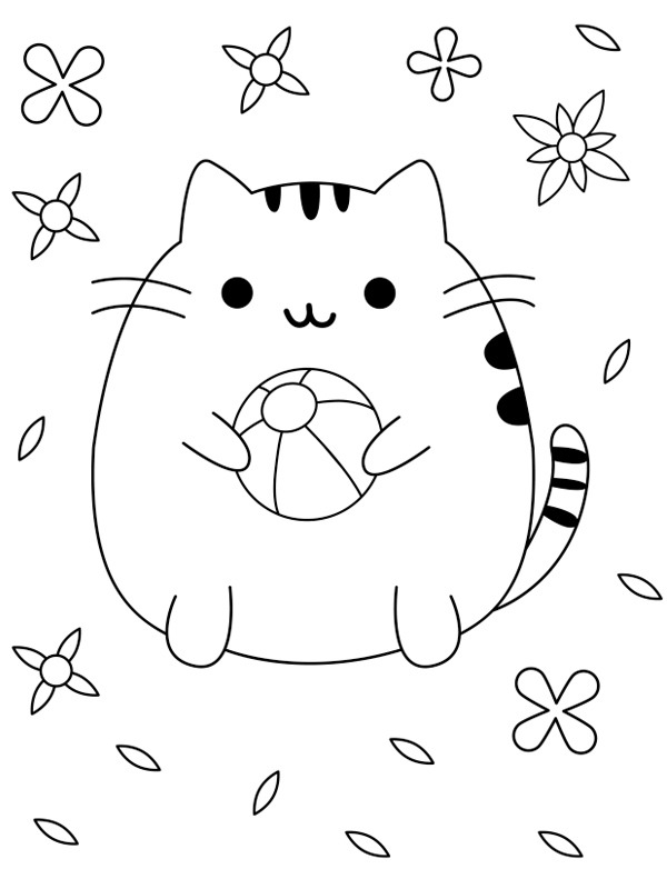 Søt Pusheen med ball Fargeleggingsside Søt Pusheen med ball Fargeleggingsside